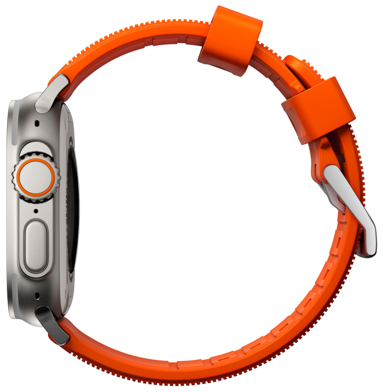 Ремешок Nomad Rugged Band для Apple 42/44/45/49 мм, каучук, cеребристый+оранжевый Фото-3