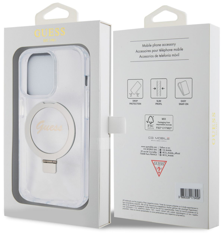 Чехол Guess Script Ring для iPhone 15 Pro Max MagSafe, прозрачный Фото-5