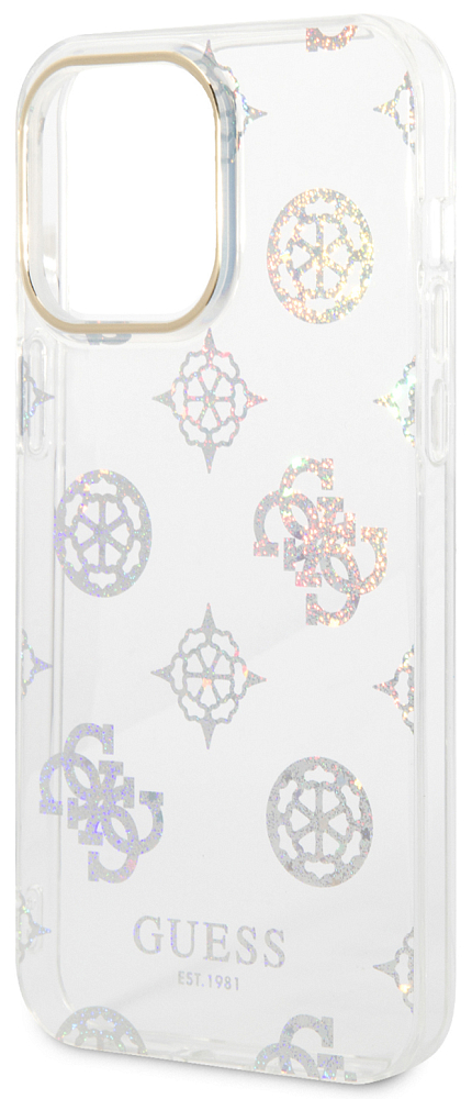

Guess Чехол Peony glitter Electroplated для iPhone 14 Pro Max, белый