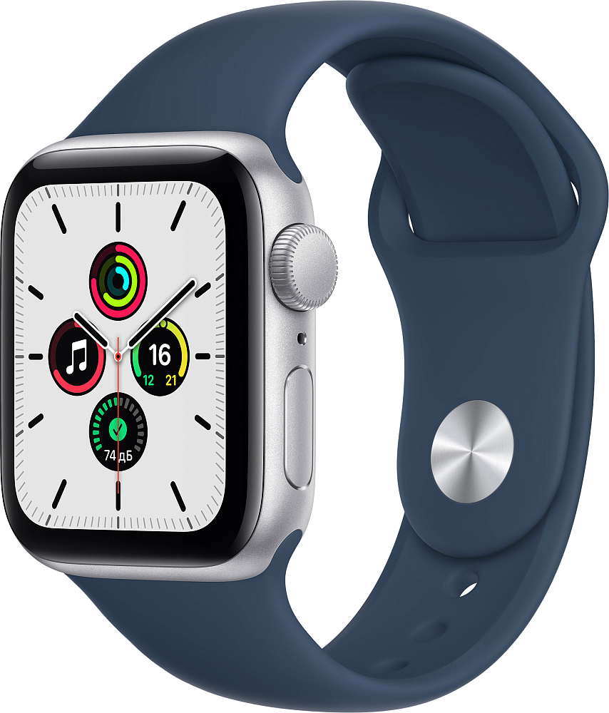 

Apple Watch SE, 40 мм, корпус из алюминия серебристого цвета спортивный ремешок цвета «синий омут»