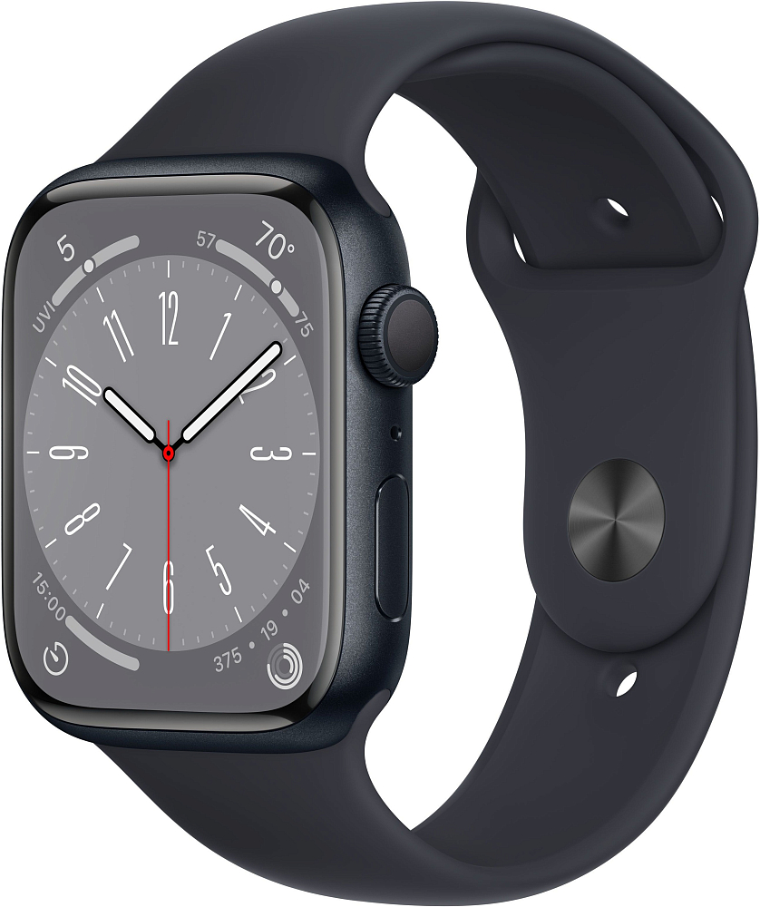 

Apple Watch Series 8, 45 мм, корпус из алюминия цвета «тёмная ночь», спортивный ремешок цвета «тёмная ночь»