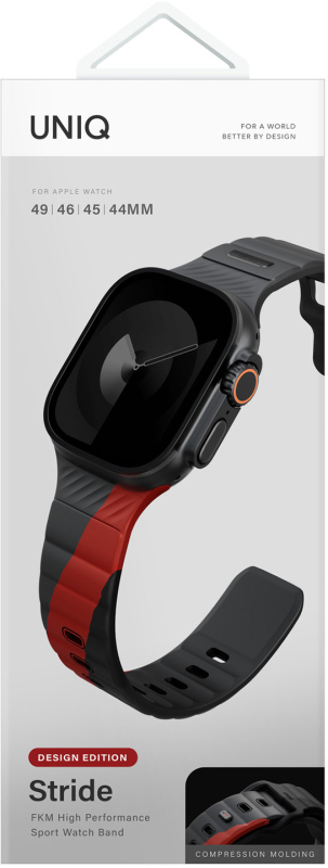 Ремешок Uniq Stride Rubber для Apple Watch 49/46/45/44 мм, силикон, черно-красный Фото-5