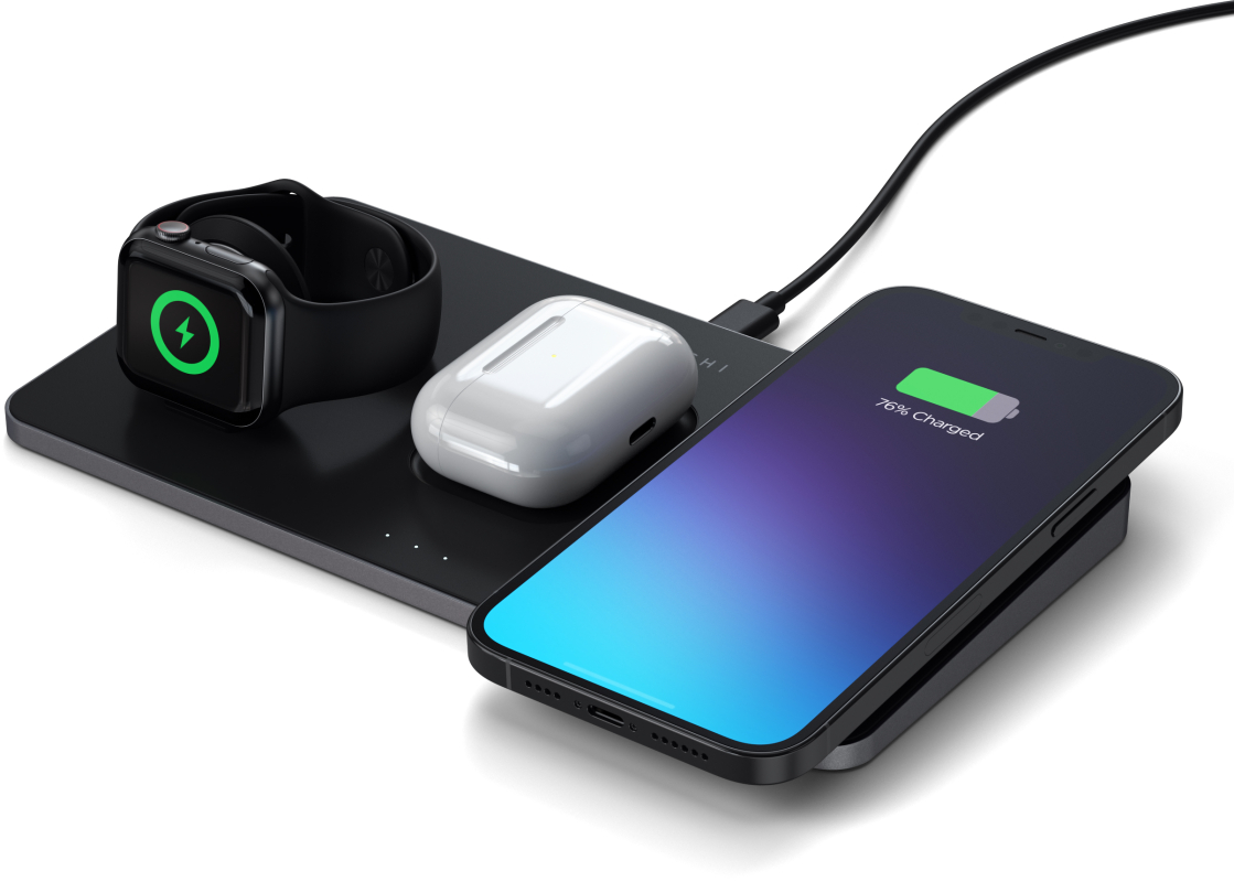 Беспроводное зарядное устройство Satechi Trio Wireless Charging Pad (Apple Watch, AirPods, iPhone), серый космос Фото-4