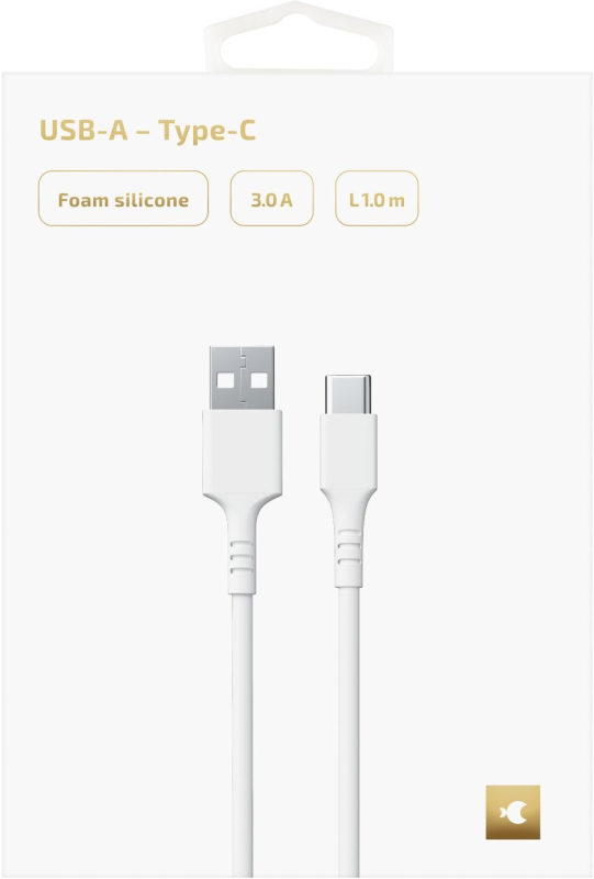 Кабель moonfish USB-A - USB-С, 1м, 3A, вспененный силикон, белый Фото-3
