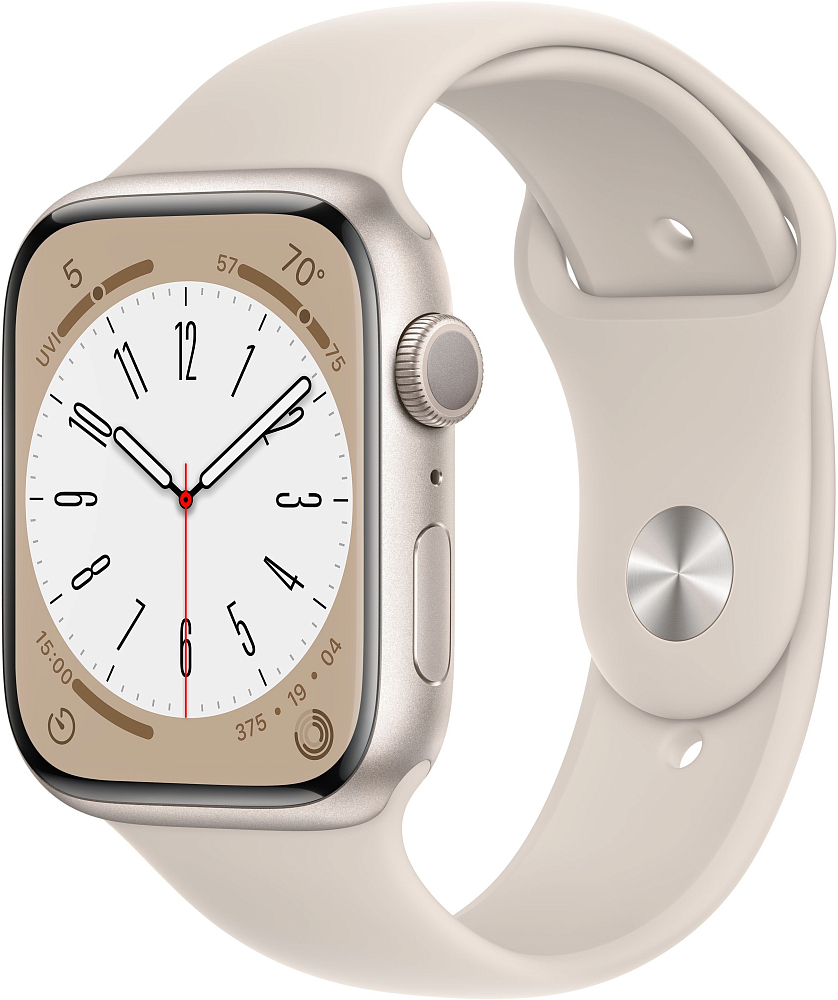 

Apple Watch Series 8, 45 мм, корпус из алюминия цвета «сияющая звезда», спортивный ремешок цвета «сияющая звезда»