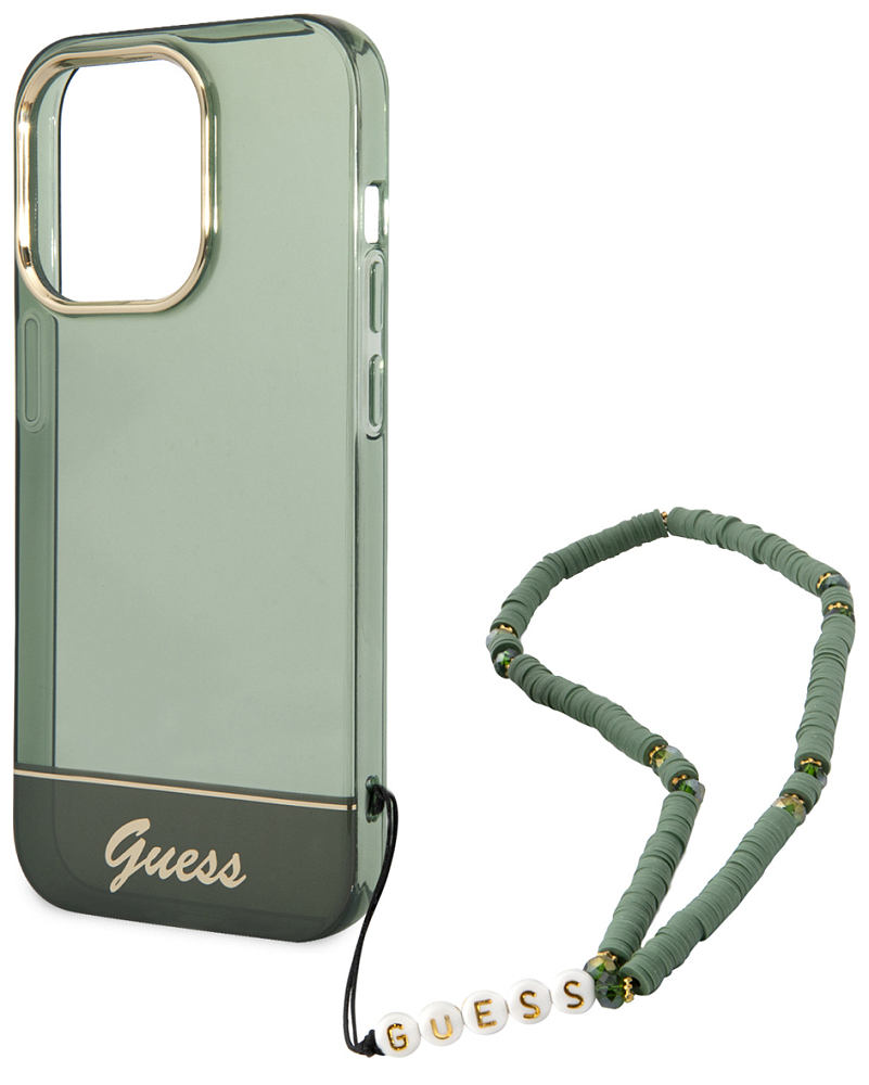 

Guess Чехол Translucent Electoplated со шнурком для iPhone 14 Pro Max, зеленый