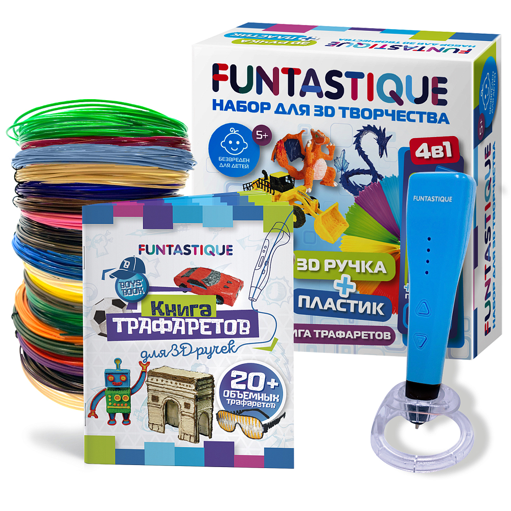 

Funtastique Набор : 3D-ручка CLEO + подставка + пластик 20 цветов + книга, синий