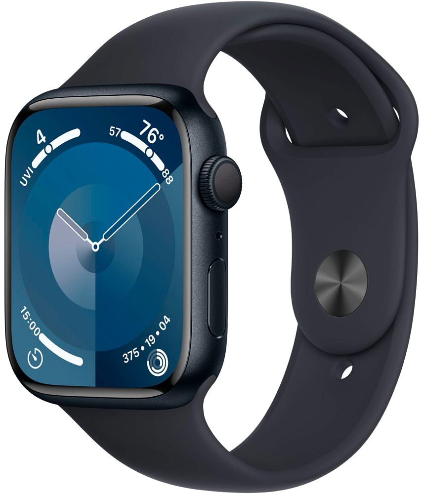 

Apple Watch Series 9, 41 мм, корпус из алюминия цвета «тёмная ночь», спортивный ремешок цвета «тёмная ночь», размер S/M, Watch Series 9, 41 мм, корпус из алюминия цвета «тёмная ночь», спортивный ремешок цвета «тёмная ночь», размер S/M