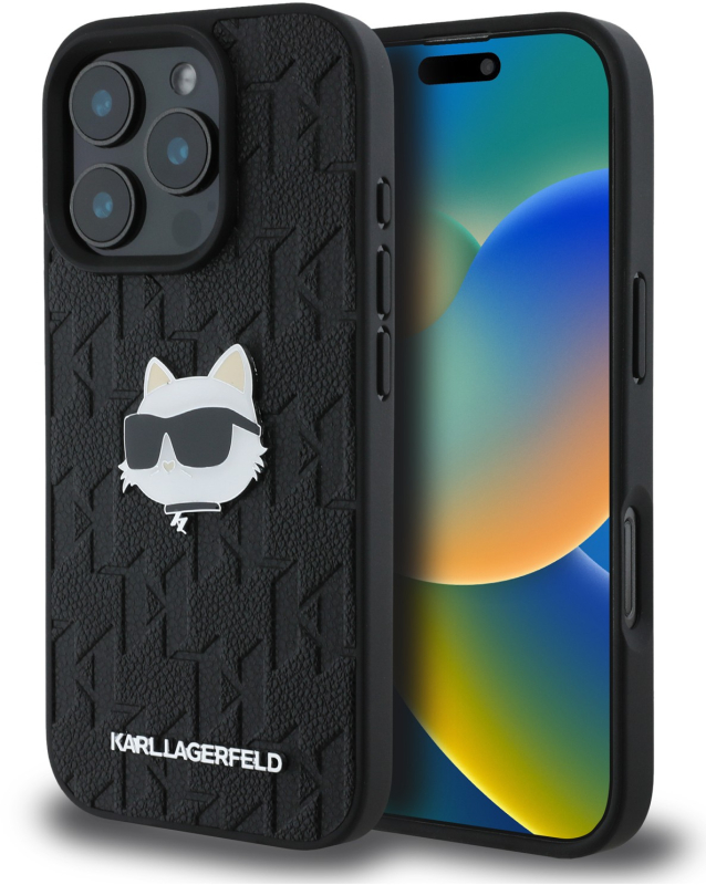 Чехол Karl Lagerfeld Monogram Choupette для iPhone 16 Pro, черный